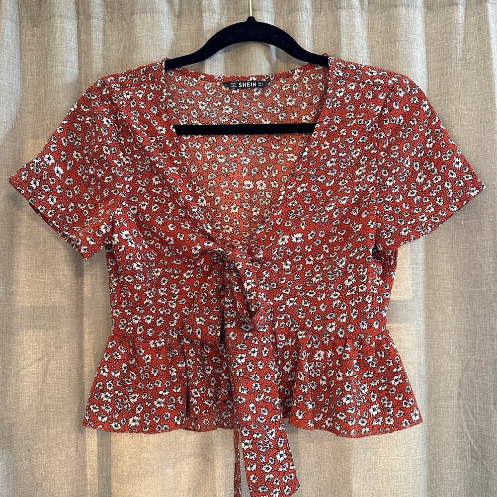 SHEIN Peplum Blouse - Burnt Orange,White Floral / size S